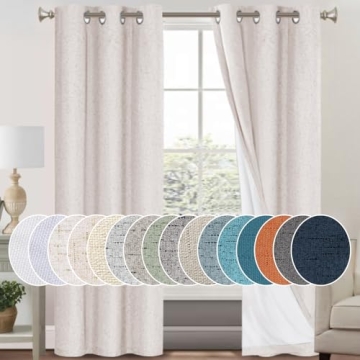 PrinceDeco 100% Blackout Curtains - Thermal Insulated Linen Textured Drapes - Ivory 84 Inches Long -...