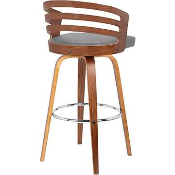 Armen Living Jayden Modern 26" Seat Height Swivel Grey Faux Leather and Walnut Wood Bar Stool for Kitchen Island Counter
