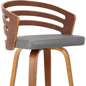 Armen Living Jayden Modern 26" Seat Height Swivel Grey Faux Leather and Walnut Wood Bar Stool for Kitchen Island Counter