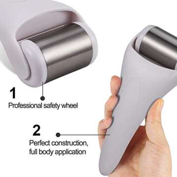 URYOUTH Ice Roller 2 Kits set Face Body Massage Stainless Steel Wheel/ABS Wheel Prevent Wrinkles Anti Aging for Face & Eye wrinkle Puffiness,Migraine,Pain Relief and Minor Injury