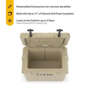 RTIC 20 QT Ultra-Tough Cooler Hard Insulated Portable Ice Chest Box for Beach, Drink, Beverage, Camping, Picnic, Fishing, Boat, Barbecue, Tan