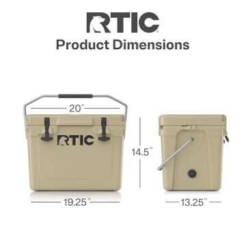 RTIC 20 QT Ultra-Tough Cooler Hard Insulated Portable Ice Chest Box for Beach, Drink, Beverage, Camping, Picnic, Fishing, Boat, Barbecue, Tan