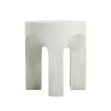 Christopher Knight Home Ottilie Outdoor Side Table, Lightweight Concrete Garden Stool with Four Legs Shaped, Decorative Accent Table Patio End Table for Patio Balcony Beach Pool Side, Antique White