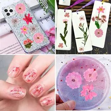 Natural Dried Flowers Mixed Multi-Color Pressed Flower Mini Rose Hydrangea Daisy for Art Craft DIY Resin Nail Art Floral Decors (Pink)