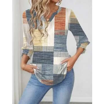 LOMON Womens 3/4 Sleeve V Neck Tops for Spring Style