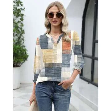 LOMON Womens 3/4 Sleeve V Neck Tops for Spring Style