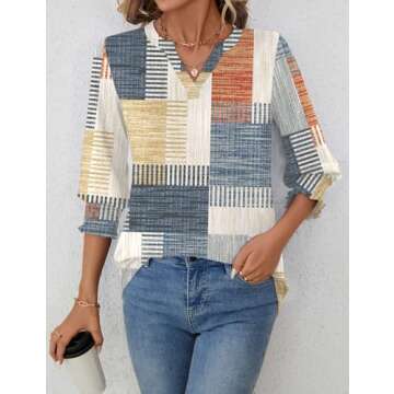 LOMON Womens 3/4 Sleeve V Neck Tops for Spring Style