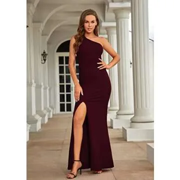 BUPT Womens One Shoulder Sleeveless Prom Dress High Slit Elegant Wedding Guest Evening Formal Cockta...