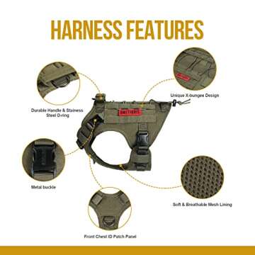 OneTigris Tactical Dog Harness Vest with Handle, Military Dog Harness for Large Medium Dogs,FIRE Watcher 2.0 No-Pull Service Dog Vest,Adjustable Dog Vest Harness for Walking Hiking Training(L,Green)