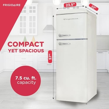 FRIGIDAIRE EFR756-CREAM EFR756, 2 Door Apartment Size Retro Refrigerator with Top Freezer, Chrome Handles, 7.5 cu ft, Cream