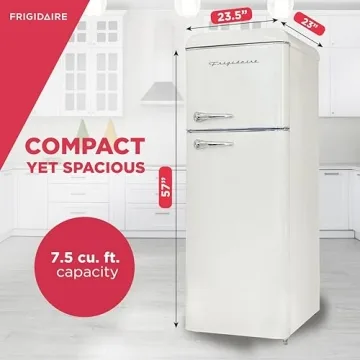 FRIGIDAIRE EFR756-CREAM EFR756, 2 Door Apartment Size Retro Refrigerator with Top Freezer, Chrome Handles, 7.5 cu ft, Cream