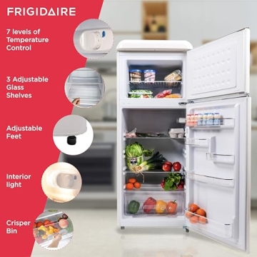 FRIGIDAIRE EFR756-CREAM EFR756, 2 Door Apartment Size Retro Refrigerator with Top Freezer, Chrome Handles, 7.5 cu ft, Cream