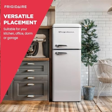 FRIGIDAIRE EFR756-CREAM EFR756, 2 Door Apartment Size Retro Refrigerator with Top Freezer, Chrome Handles, 7.5 cu ft, Cream