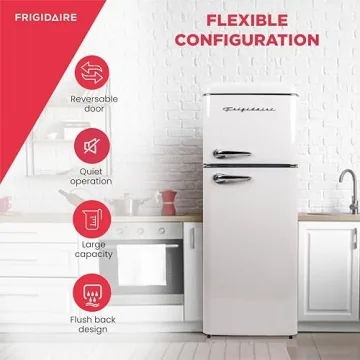 FRIGIDAIRE EFR756-CREAM EFR756, 2 Door Apartment Size Retro Refrigerator with Top Freezer, Chrome Handles, 7.5 cu ft, Cream