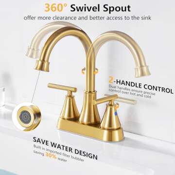 Fransiton Bathroom Sink Faucet - 4 Inch Brushed Gold, Lead-Free, Modern Design