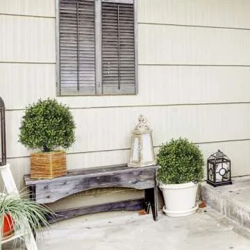 Azoco Realistic Artificial Topiary Trees, 27.6" Faux Boxwood Plants Outdoors, Set of 2 Bush Ball Tree UV Resistant Shrub Potted for Front Porch