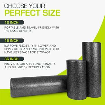 ProsourceFit High Density Foam Rollers 12 - inches long, Firm Full Body Athletic Massage Tool for Back Stretching, Yoga, Pilates, Post Workout Muscle Recuperation, Black
