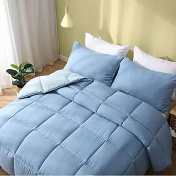 APSMILE Reversible Full/Queen Bed Comforter - All-Season Down Alternative Comforter, Ultra-Soft Cloud Fluffy Plush Recycled Microfiber Quilt Duvet, Light Blue/Blue Shadow