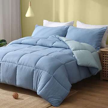 APSMILE Reversible Full/Queen Bed Comforter - All-Season Down Alternative Comforter, Ultra-Soft Cloud Fluffy Plush Recycled Microfiber Quilt Duvet, Light Blue/Blue Shadow