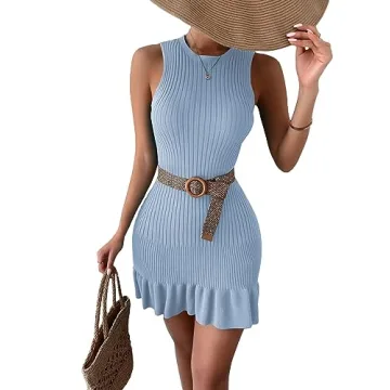 MakeMeChic Women's Sleeveless Sweater Dress - Stylish Comfort with a Ruffle Hem