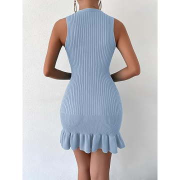 MakeMeChic Women's Ruffle Hem Sleeveless Sweater Dress