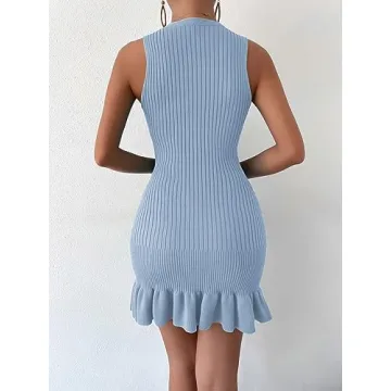 MakeMeChic Women's Ruffle Hem Sleeveless Sweater Dress