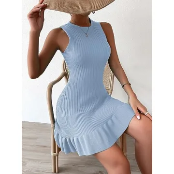 MakeMeChic Women's Ruffle Hem Sleeveless Sweater Dress