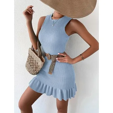 MakeMeChic Women's Ruffle Hem Sleeveless Sweater Dress