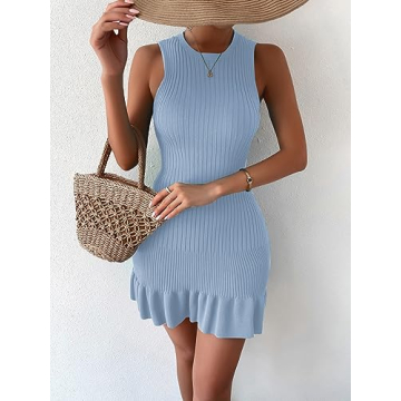 MakeMeChic Women's Ruffle Hem Sleeveless Sweater Dress