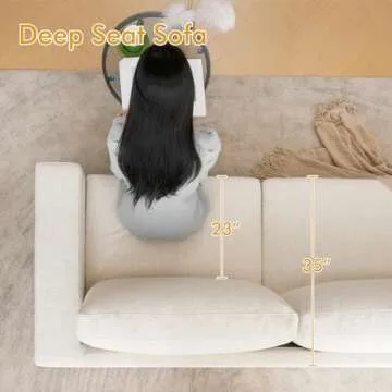 ELUCHANG 85" Modern Sofa Couches for Living Room, 3 Seater Sofa, Natural Linen Deep Seat Sofa with U...