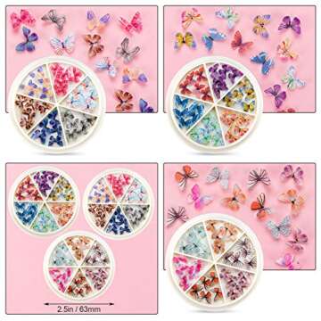 PAGOW 90pcs 3D Acrylic Butterfly Charms, 18 Color Nail Glitter Sets, Novel Design Acrylic Nail Charm...