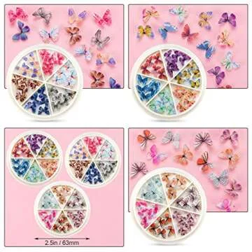 PAGOW 90pcs 3D Acrylic Butterfly Charms, 18 Color Nail Glitter Sets, Novel Design Acrylic Nail Charm...