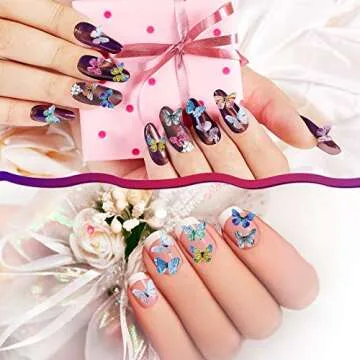 PAGOW 90pcs 3D Acrylic Butterfly Charms, 18 Color Nail Glitter Sets, Novel Design Acrylic Nail Charms for Art Decoration & DIY Crafting