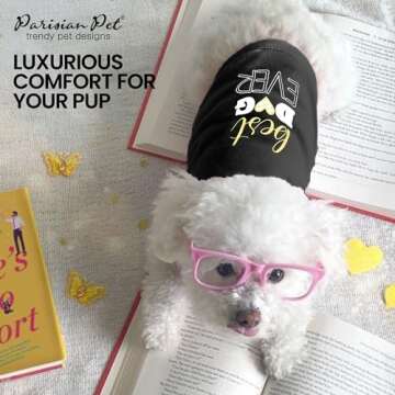Parisian Pet Dog Tshirt - Embroidered “ Best Dog Ever “ Dog Shirt - Pure Cotton and Lightweight Dog Clothes - Sleeveless Black Dog Tee Shirts - Machine Washable Dog Shirts for Small Dogs - XS