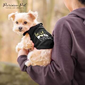 Parisian Pet Dog Tshirt - Embroidered “ Best Dog Ever “ Dog Shirt - Pure Cotton and Lightweight Dog Clothes - Sleeveless Black Dog Tee Shirts - Machine Washable Dog Shirts for Small Dogs - XS