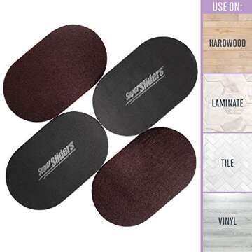 Super Sliders 5 3/4" x 9 1/2" Oval Reusable Furniture Sliders for Hard Surfaces - Effortless Moving and Surface Protection, Brown (4 Pack)