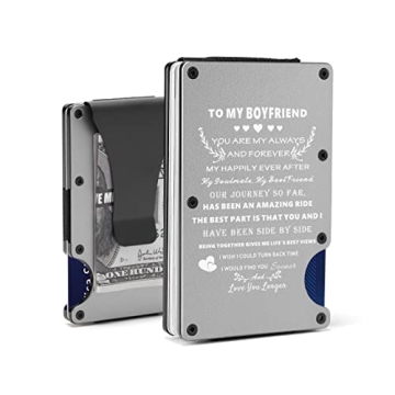 To My Boyfriend Gift | Men Minimalist Personalized Engraved Metal Wallet from Girlfriend | Custom Lo...