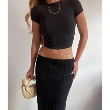 Meladyan Women High Waist Knit Long Maxi Skirt Stretchy Solid Slim Midi Skirts Strapless Bodycon Beach Dress Cover Up Black