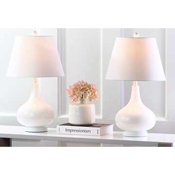 SAFAVIEH Lighting Collection Amy Modern Contemporary White Gourd Glass 24-inch Bedroom Living Room H...
