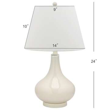 SAFAVIEH Lighting Collection Amy Modern Contemporary White Gourd Glass 24-inch Bedroom Living Room Home Office Desk Nightstand Table Lamp Set of 2 (LED Bulbs Included)
