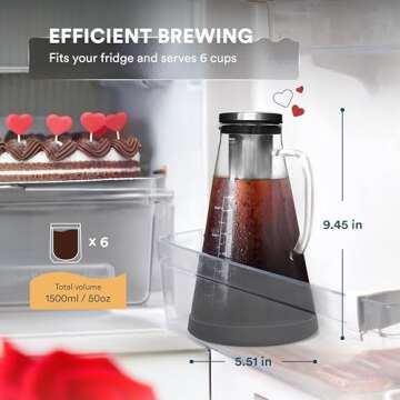 OVALWARE Airtight Cold Brew Iced Coffee Maker Pitcher (& Iced Tea Maker) with Spout – 1.5L/ 51oz O...