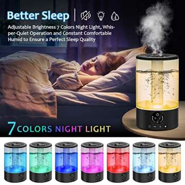Cool Mist Humidifier, Ultrasonic Humidifiers for Bedroom Baby, 3L Large Humidifier w/Remote Control, 7 Colors Night Light 6 Dimmer Adjustable Levels, Timer, Auto Shut-Off Room, Black