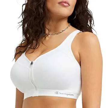 Champion womens Motion Control Zip Sports Bra, White, 36DD US
