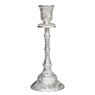 JAZPlayer Silver Shabbat Candle Holder with Deluxe Engraved Design, Premium Silver Candlestick as Ju...