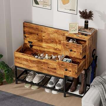 yacchi home 39/'' Coat Rack Shoe Bench Set with Flip Top Box and 2 Drawers,Yacchi Home Entryway Stor...