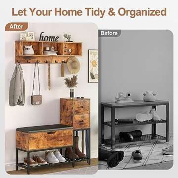 yacchi home 39/'' Coat Rack Shoe Bench Set with Flip Top Box and 2 Drawers,Yacchi Home Entryway Storage,7 in 1 Rack, Storage 7 Hooks& Umbrella -Rustic Wood, B1 (YCH000078)