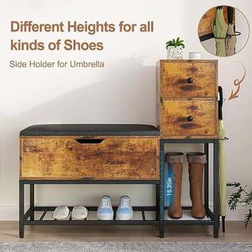 yacchi home 39/'' Coat Rack Shoe Bench Set with Flip Top Box and 2 Drawers,Yacchi Home Entryway Storage,7 in 1 Rack, Storage 7 Hooks& Umbrella -Rustic Wood, B1 (YCH000078)