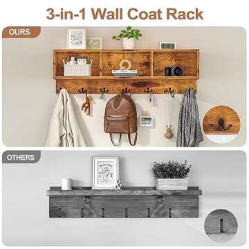 yacchi home 39/'' Coat Rack Shoe Bench Set with Flip Top Box and 2 Drawers,Yacchi Home Entryway Storage,7 in 1 Rack, Storage 7 Hooks& Umbrella -Rustic Wood, B1 (YCH000078)
