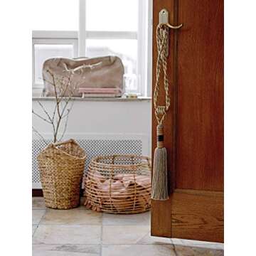 Creative Co-Op Bankuan Braided Oval Toilet Paper Basket with Wood Bar