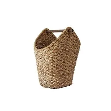 Creative Co-Op Bankuan Braided Oval Toilet Paper Basket with Wood Bar